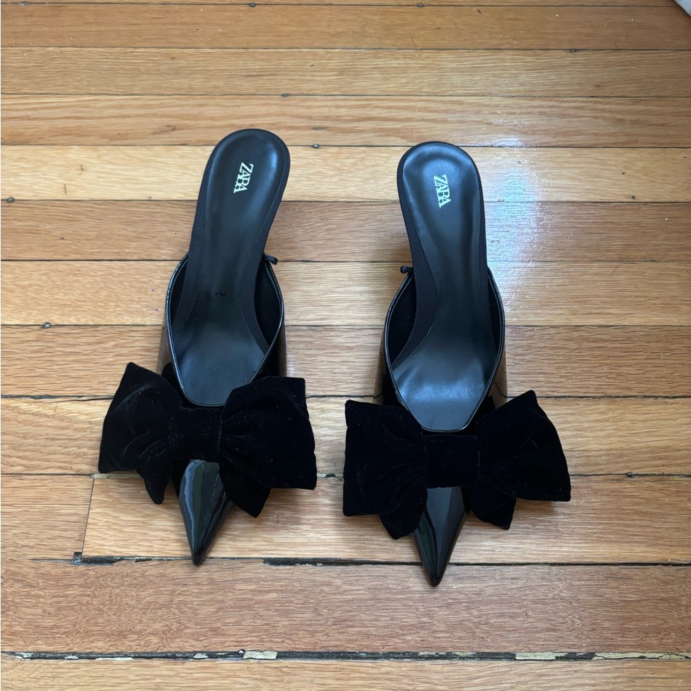 Zara Black Bow Kitten Heels